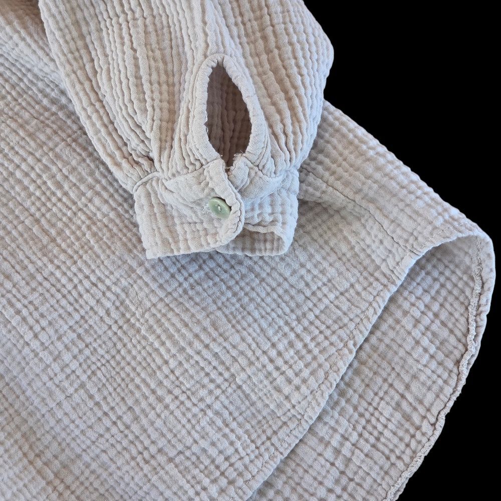 Italian Made Gauze Cotton Blouse Baggy Shirt Natural Neutral Beige One Size L - Picture 7 of 15